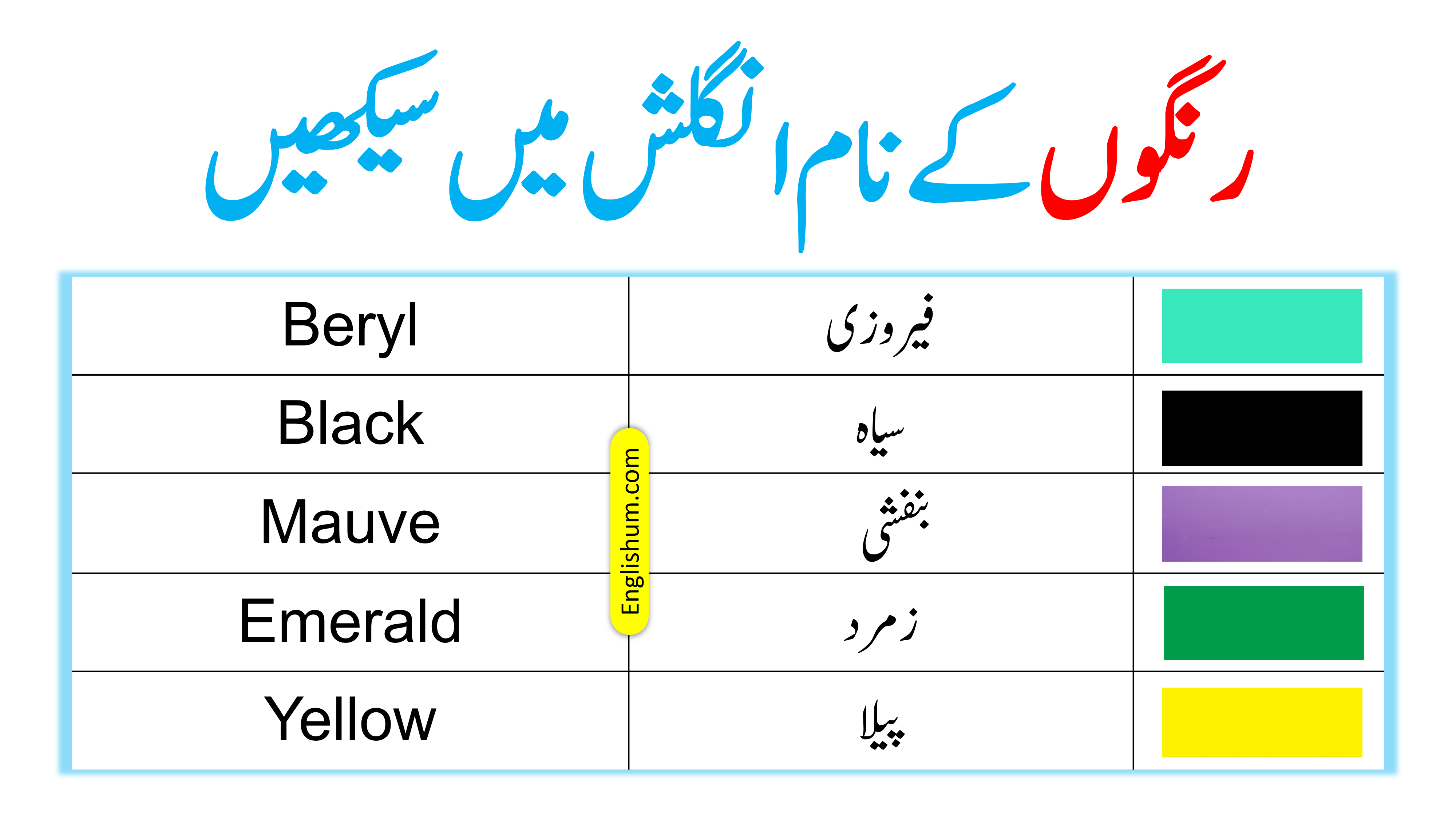 Names of Colors in English and Urdu