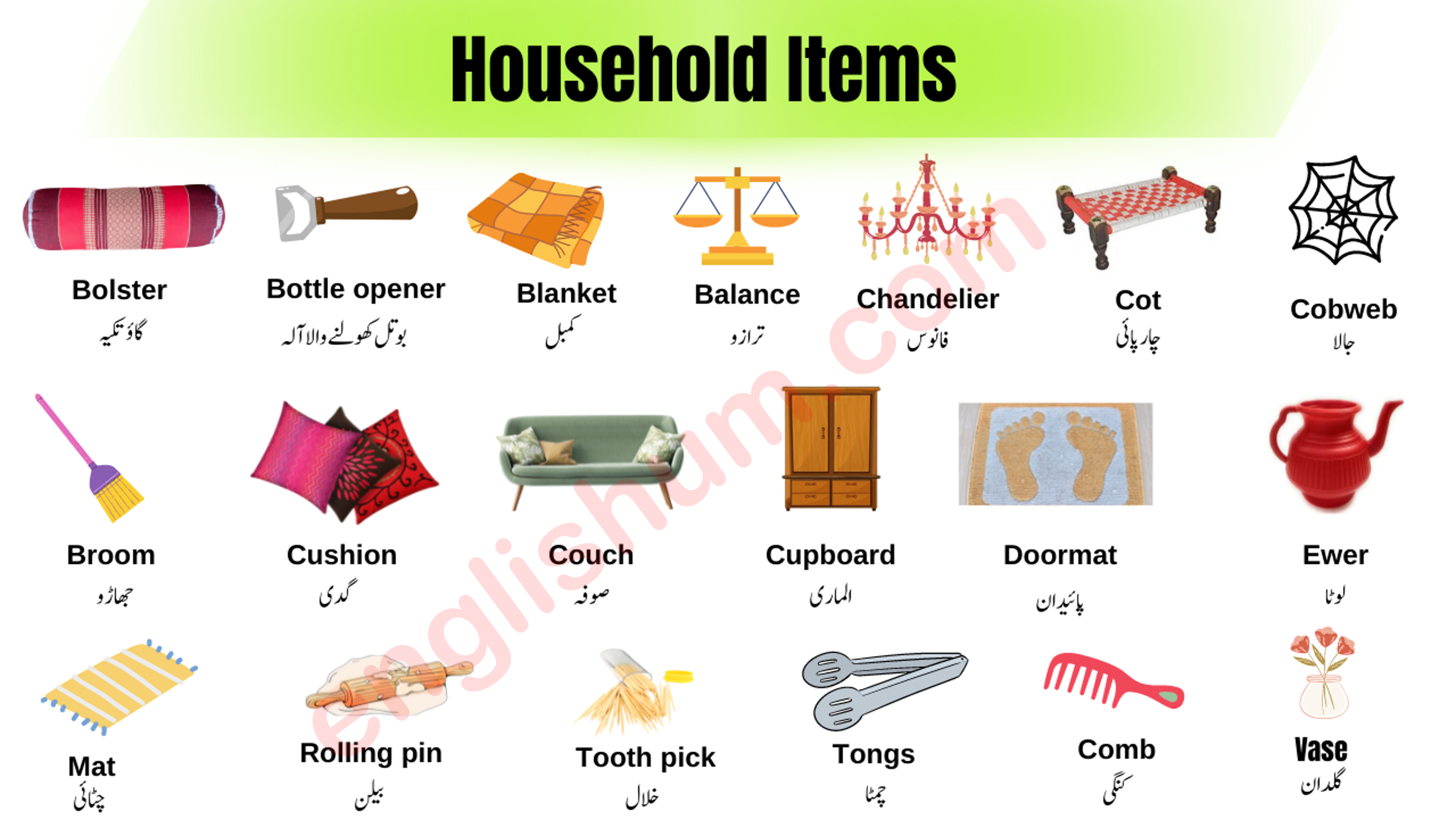 House Hold Items Names in English and Urdu - Englishum