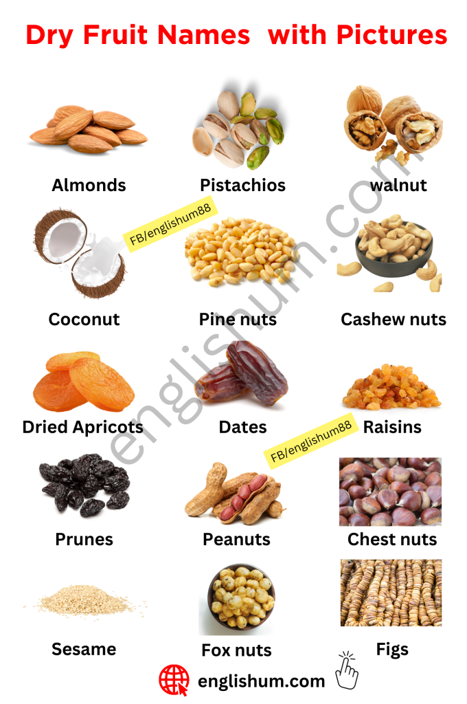 Dry Fruits Names in Urdu and English with Pictures