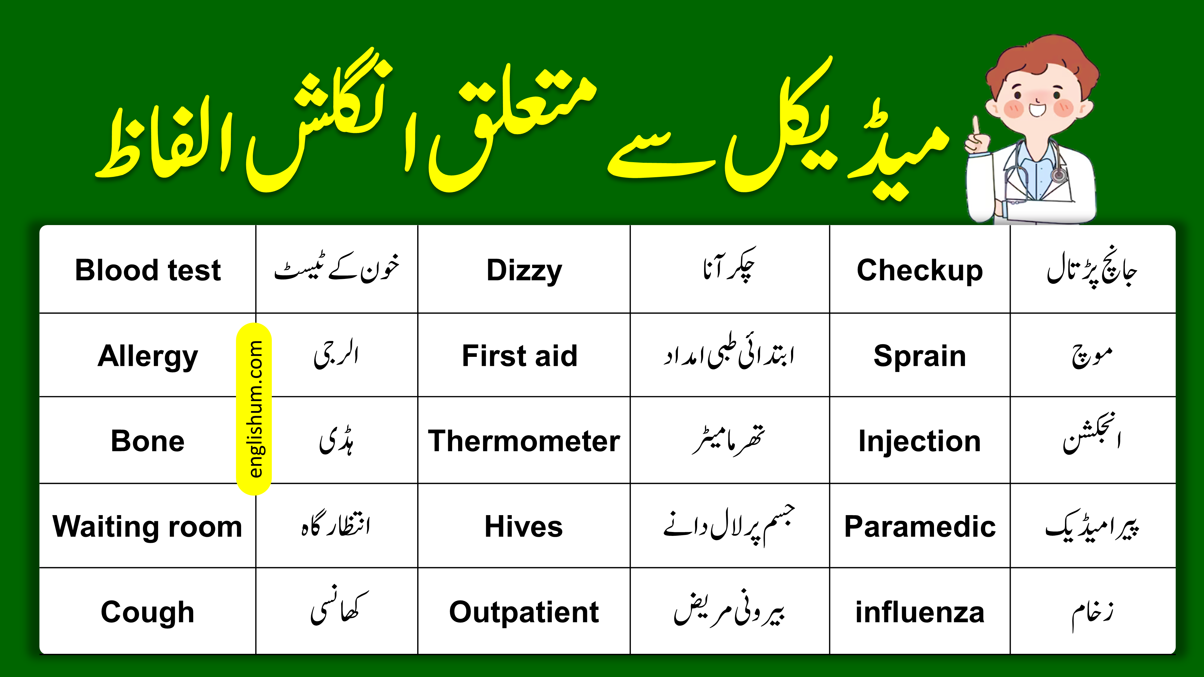 66 Hospital Related Vocabulary in English and Urdu