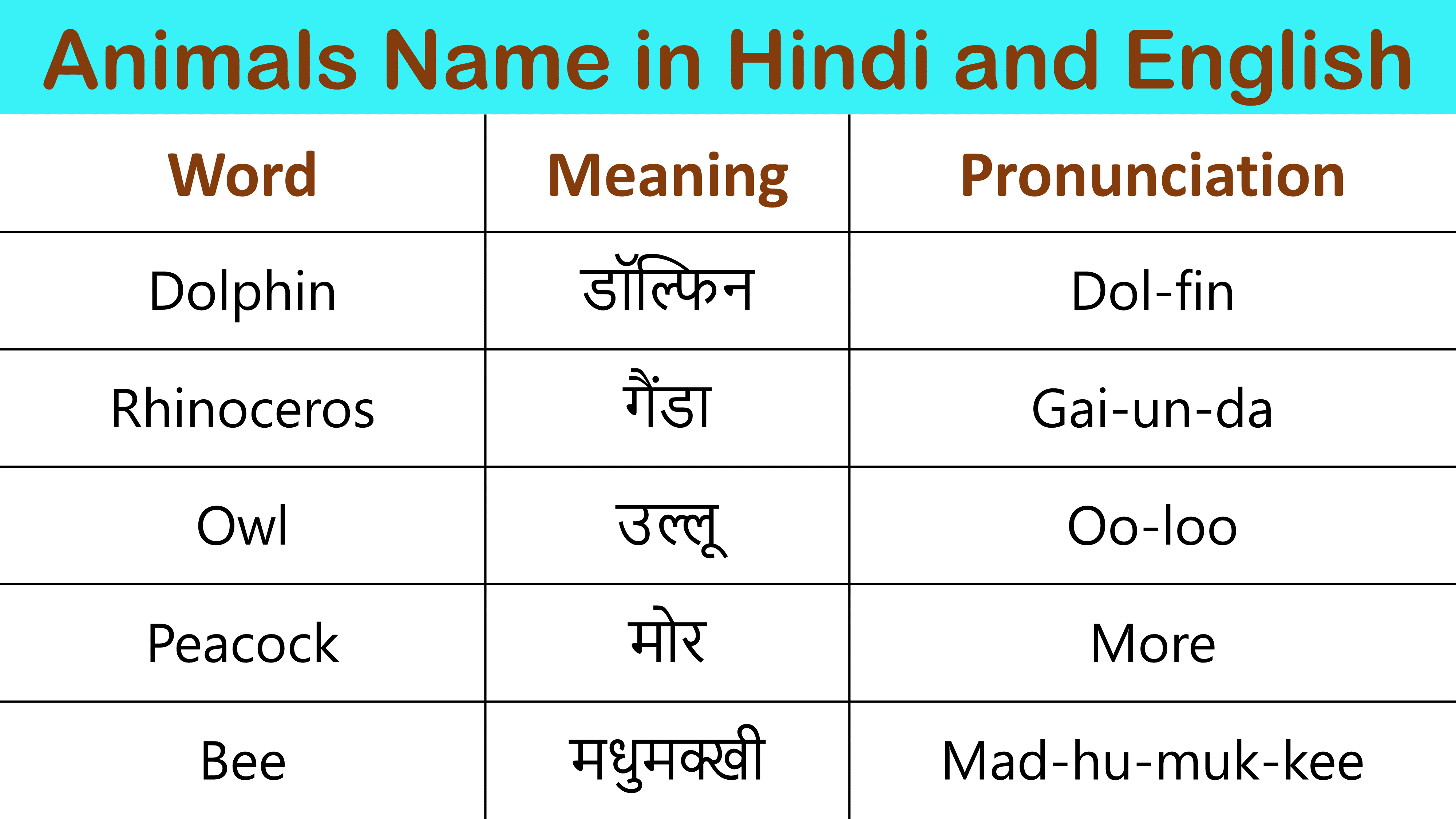 Animals Name List in Hindi and English